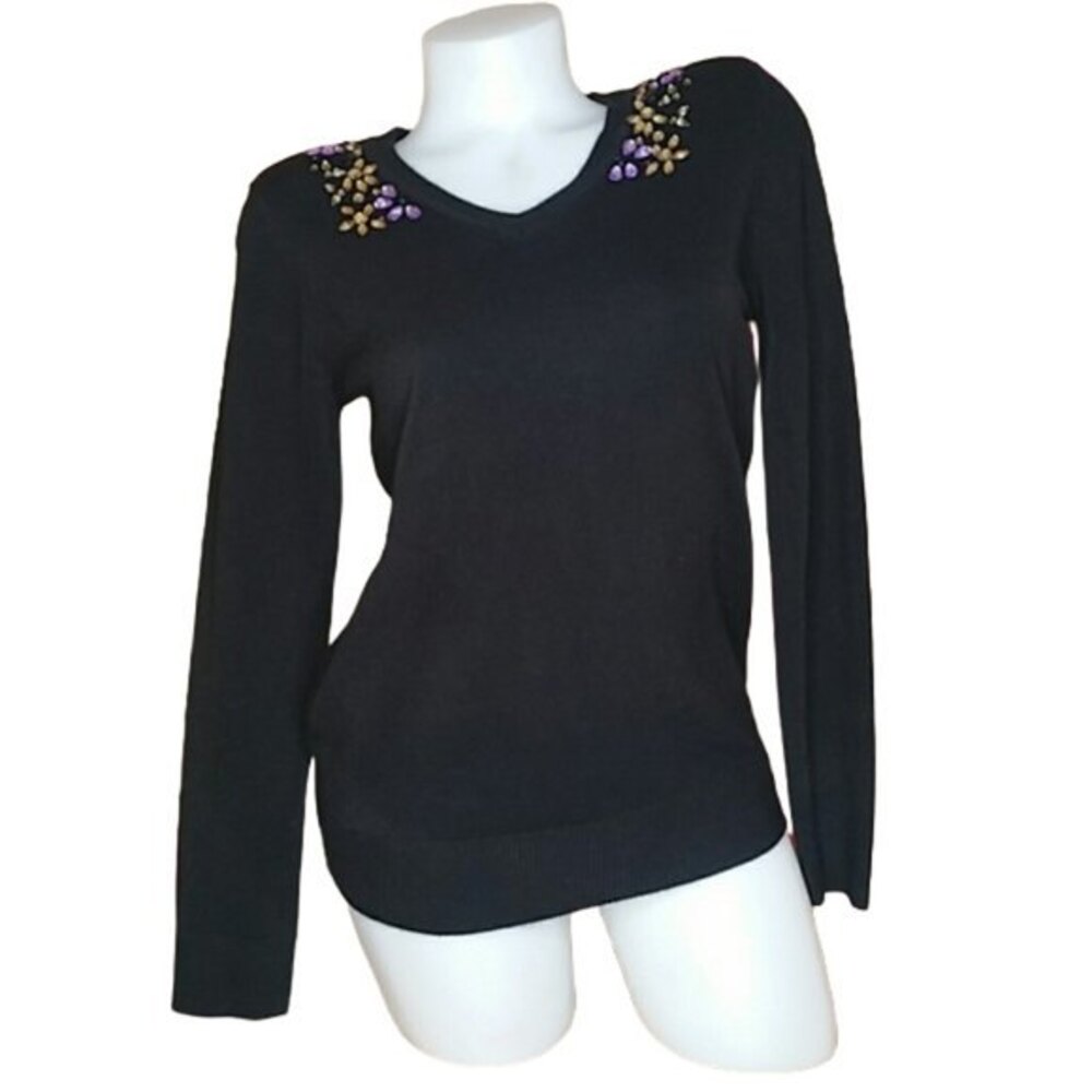 Jaclyn Smith Collection Bejeweled Black Sweater S